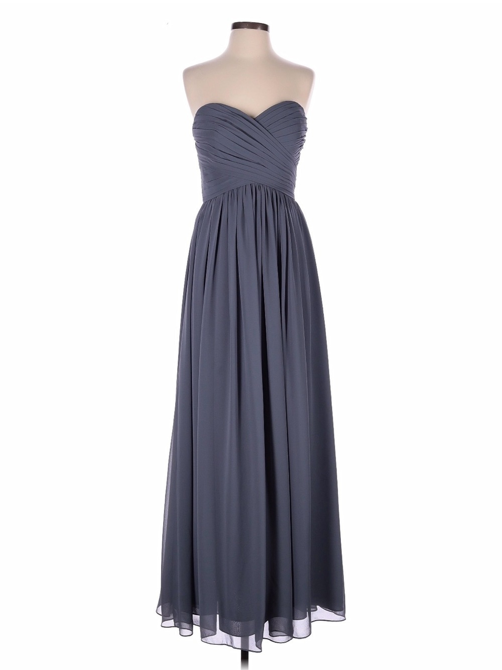 Bill Levkoff Strapless Pleated Chiffon Gown in Slate Blue-Gray